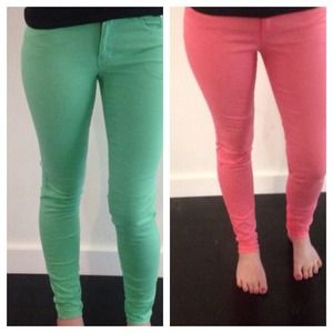 Green and coral  skinny jeans