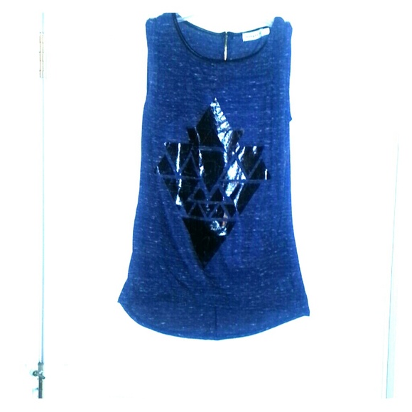 *Reduced* Jersey Tank W/Faux Leather Geo Design