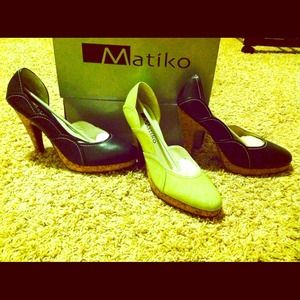 Leather Corked Heel Pumps