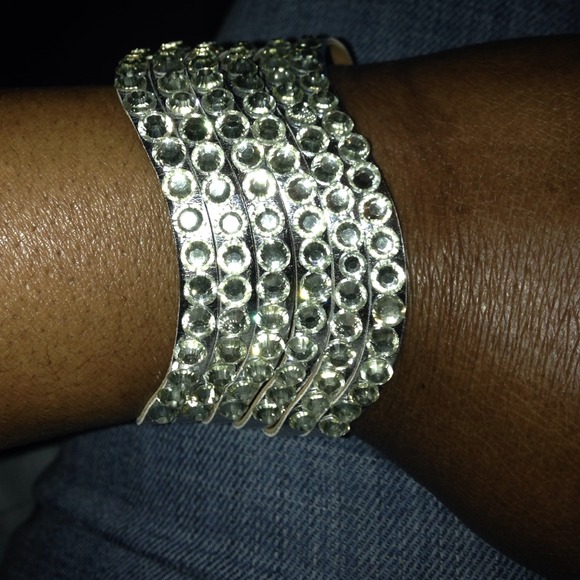 Silver Faux Leather Studded Bracelet