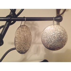 Floral imprinted earrings silver looking earrings