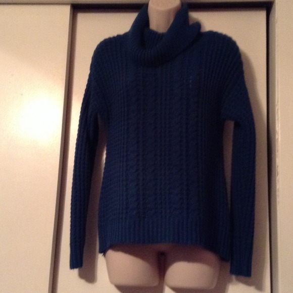 ☔️Deep Teal Knit Cowl Neck Chunky Sweater Medium - Picture 1 of 4