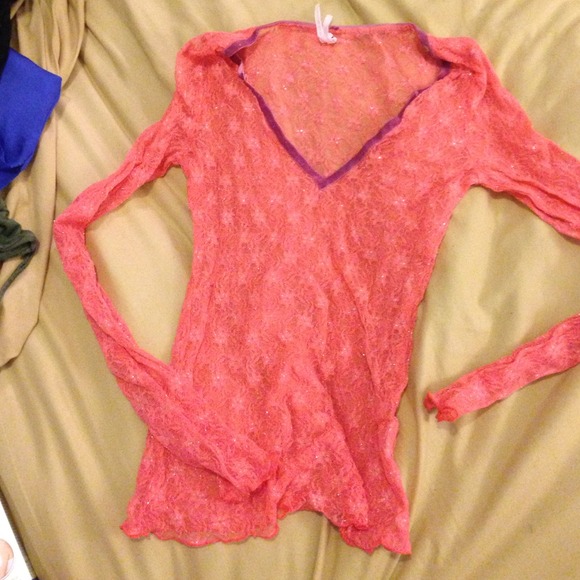 Free people coral lace v-neck