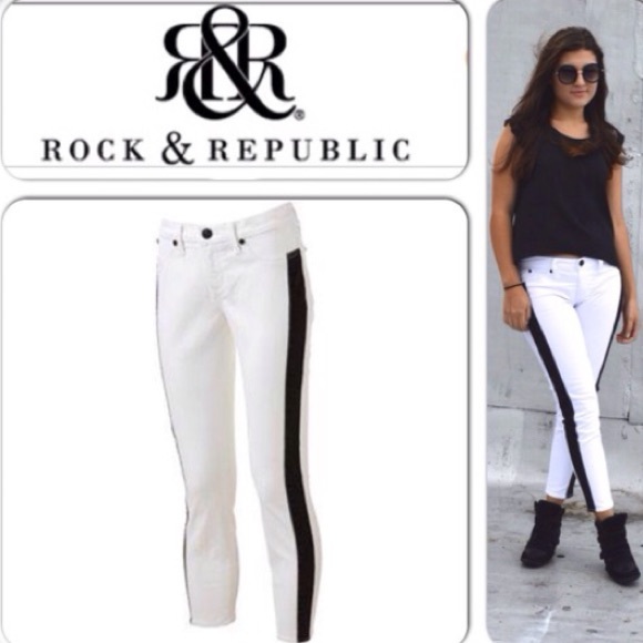 R&R White Denim Tuxedo Skinny Crop Jeans