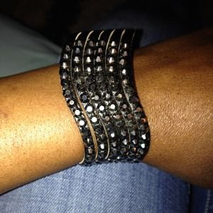 Black Faux Leather Studded Bracelet