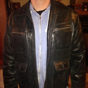 Men's leather motorcycle jacket