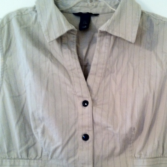 H&M Beige Woven Pinstripe Sleeveless Shirt Dress - Picture 2 of 4