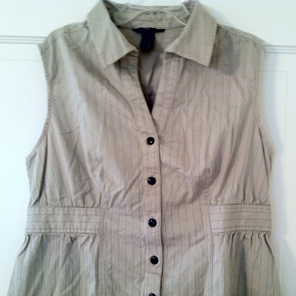 H&M Beige Woven Pinstripe Sleeveless Shirt Dress - Picture 3 of 4