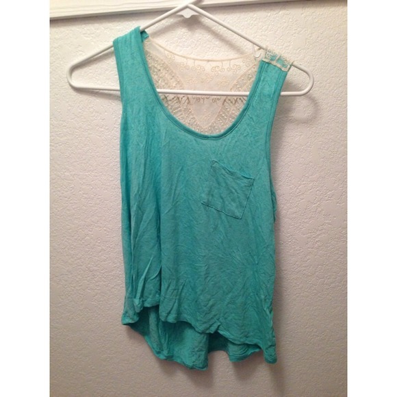 lace back, turquoise top