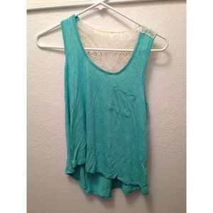 lace back, turquoise top