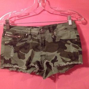 Camo denim shorts