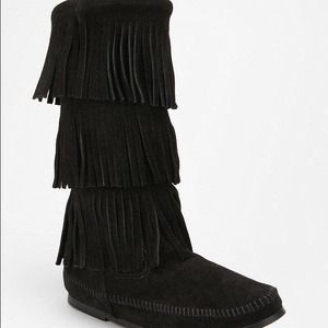 Black tall Minnetonka boots