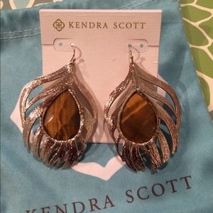 Kendra Scott Tiger's Eye Feather Earrings
