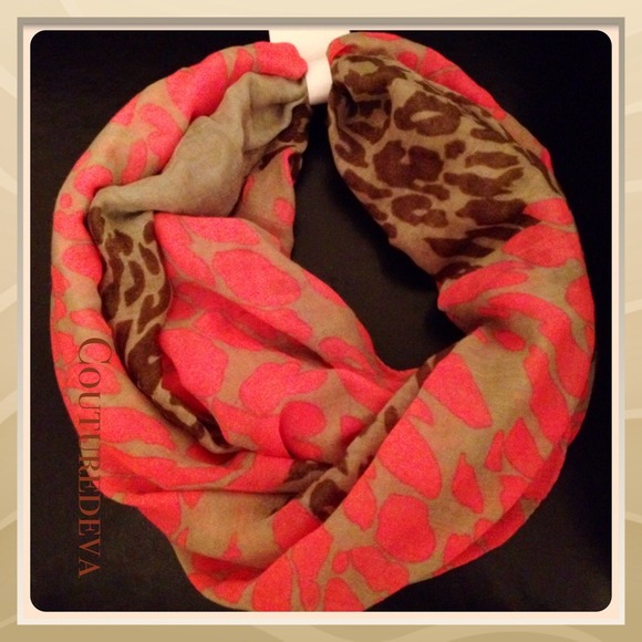 Brown Beige Coral Animal Print Infinity Scarf