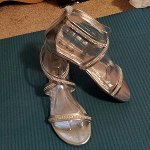 SOLD Bamboo silver gladiator sandals with gems.