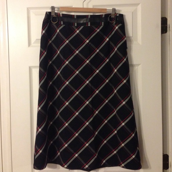 Black, Red & Cream Mid-Calf Length Plaid Skirt