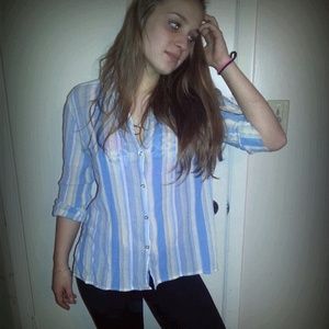 Blue striped button up <3