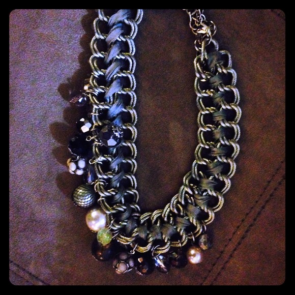 Ribbon wrap necklace with baubles