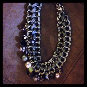 Ribbon wrap necklace with baubles