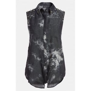 ASTR Studded High/Low Denim Blouse