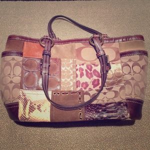 beautiful multi-pattern Coach purse