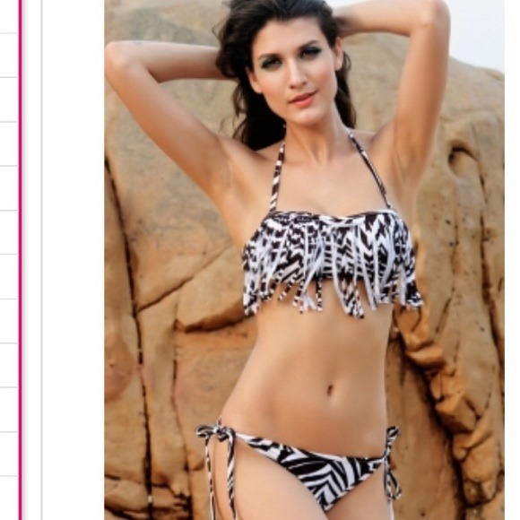 SEXY ZEBRA TASSEL FRINGE BIKINI SMALL NWOT
