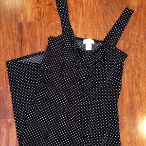 Black polka dot maternity dress with yellow belt