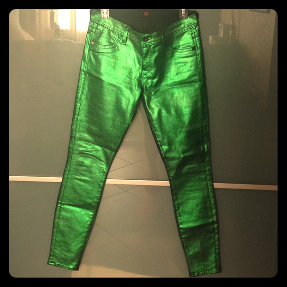 Wax, metallic jeans