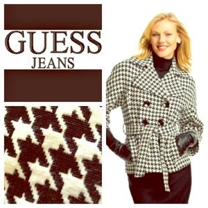 Guess Black and White Houndstooth Coat S/P