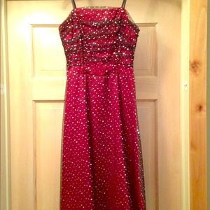 Red sparkly knee length dress. Size 9