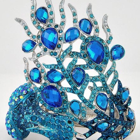 Blue peacock bracelet cuff