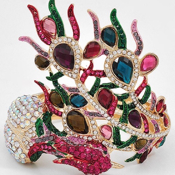 Multi-colored peacock bracelet cuff