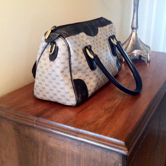 Vintage Gucci Navy Blue Signature Boston Satchel