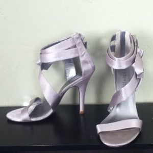 Silver satin dressy heels