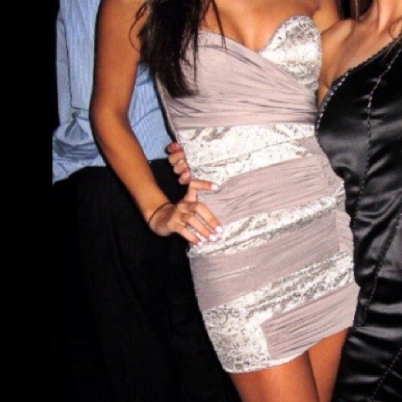 Bebe lace and satin sparkle dress