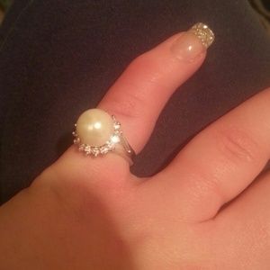 Pearl with diamond ascents silver Ring AdOrAble