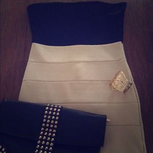 Black and beige strapless dress