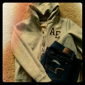 AEO Grey 1/4 zip hoodie