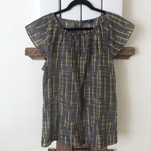 Navy and yellow checkered blouse