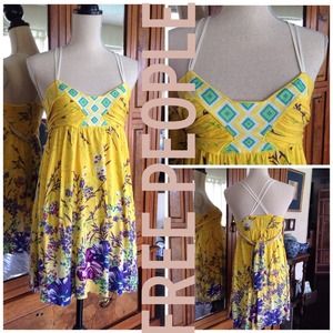 FREE PEOPLE Yellow Sundress w detailed embroidery.