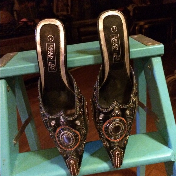 Heavily beaded mules by Beauty Max