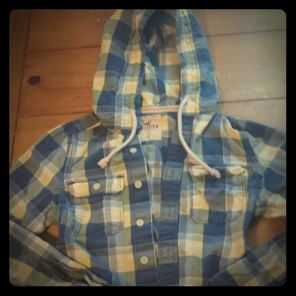 Hollister plaid hooded button down