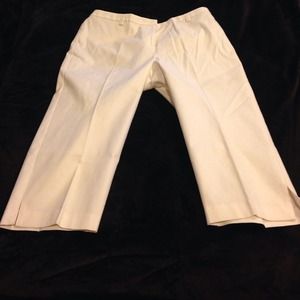 Cream colored capri pants with subtle print.