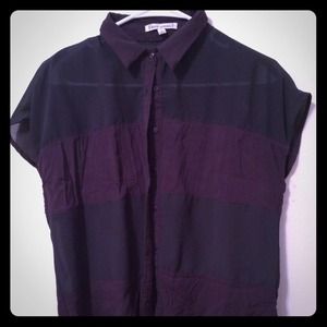 Partially sheer black button up collared shirt