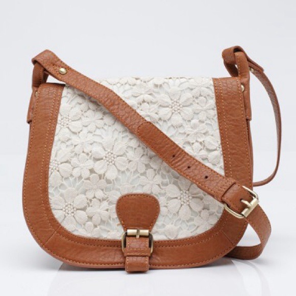 Lace and leather satchel purse