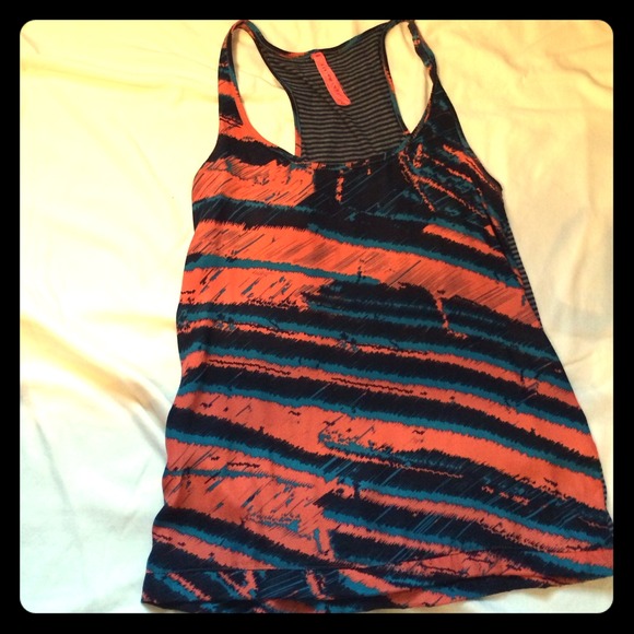 Coral, blue and black racer back tank!