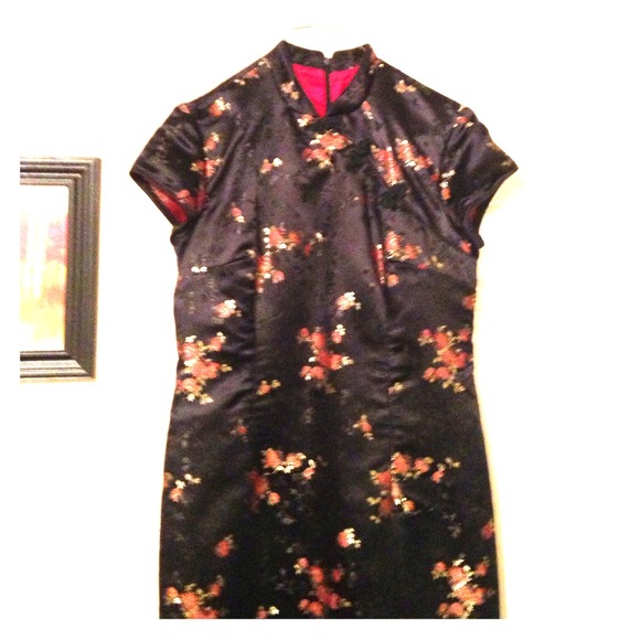 Flower print, black, Japanese style dress.