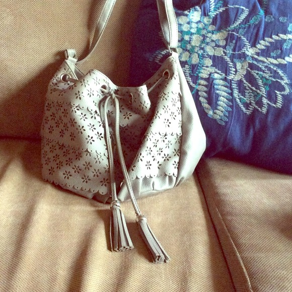 Grey crossbody purse.