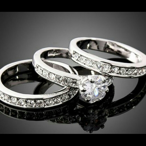 Accessories - NEW 3 Rings CZ SET 18K WHITE GOLD PLATED