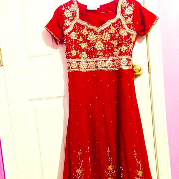 3pice anarkly style dress deep red with beautiful - Picture 1 of 4